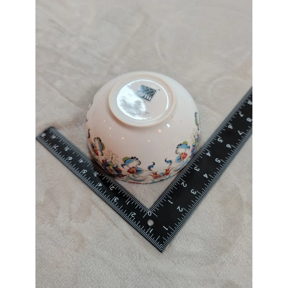 222‎ Fifth Tunisia Porcelain Bowl Blue Red Yellow Damask Cereal Soup 5.5 Inch